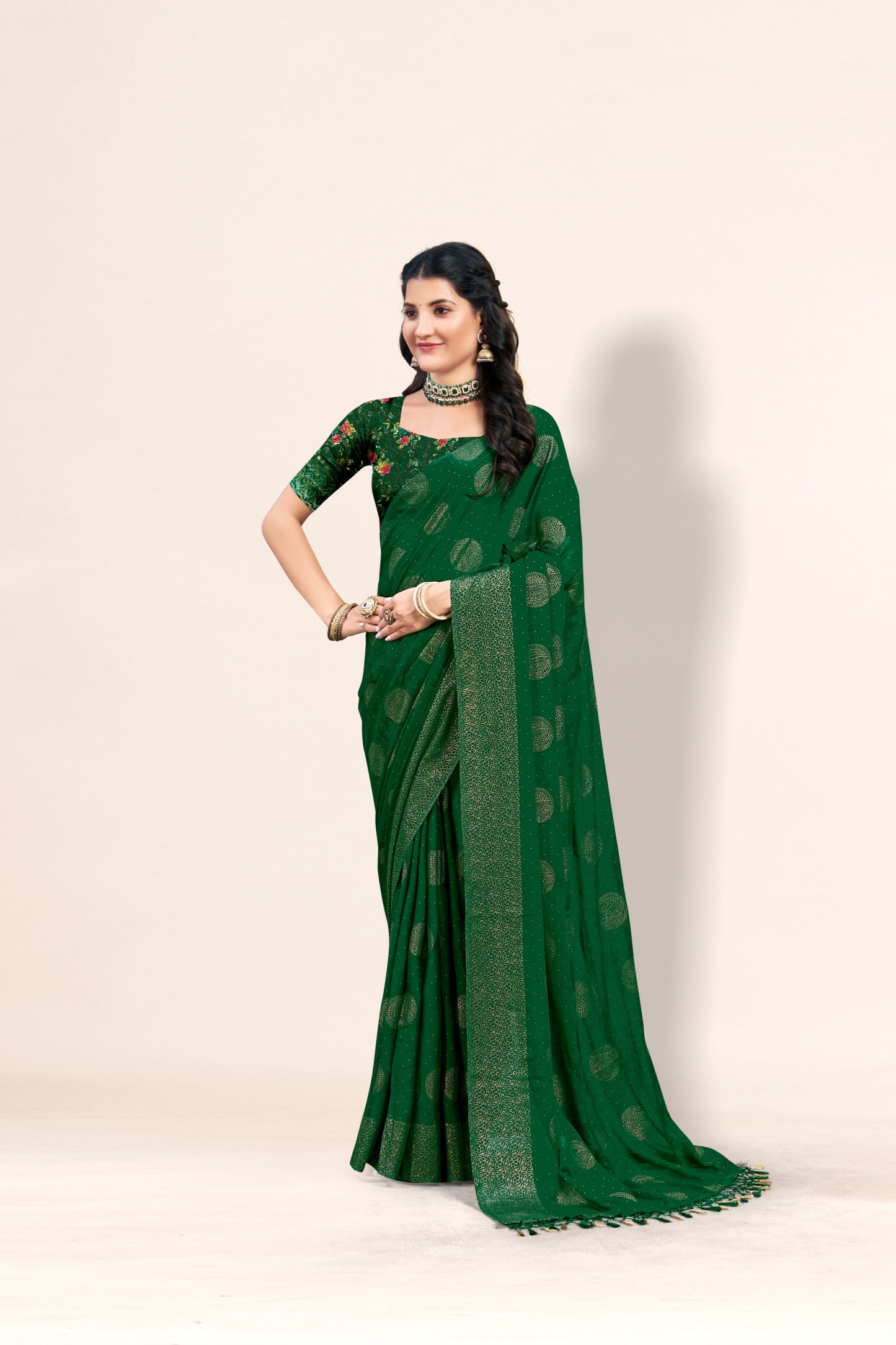 Mangalam Multicolor Moss Saree with Digital Shifli Blouse and Jhaalar Work (4 Colours Available). *