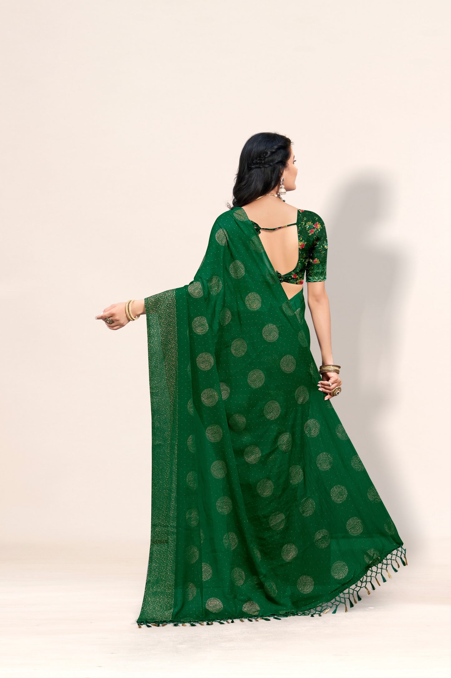 Mangalam Multicolor Moss Saree with Digital Shifli Blouse and Jhaalar Work (4 Colours Available). *