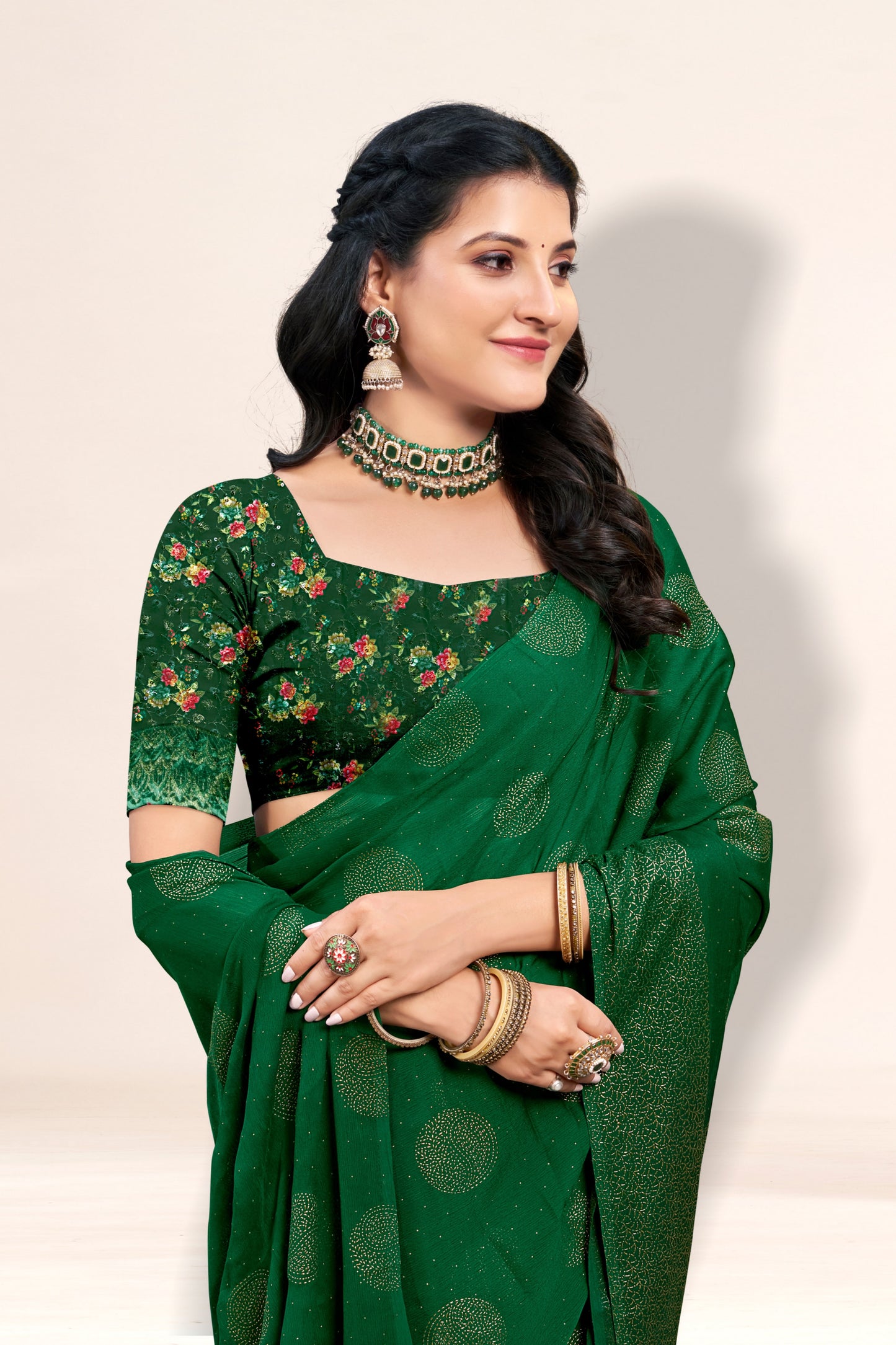 Mangalam Multicolor Moss Saree with Digital Shifli Blouse and Jhaalar Work (4 Colours Available). *
