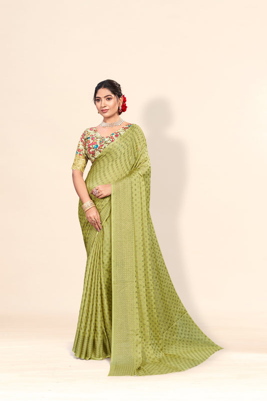 Lado Digital Gold Moss Saree with Digital Printed Blouse and Best Selling Saree Design *