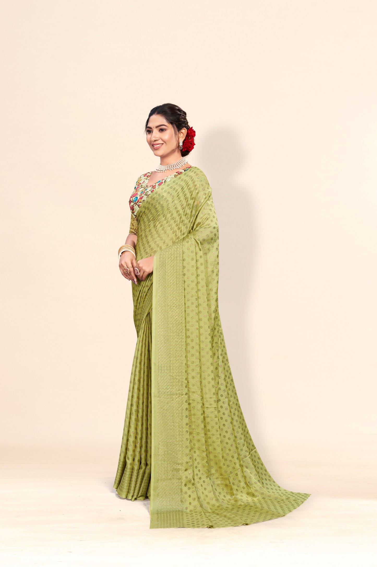 Lado Digital Gold Moss Saree with Digital Printed Blouse and Best Selling Saree Design *