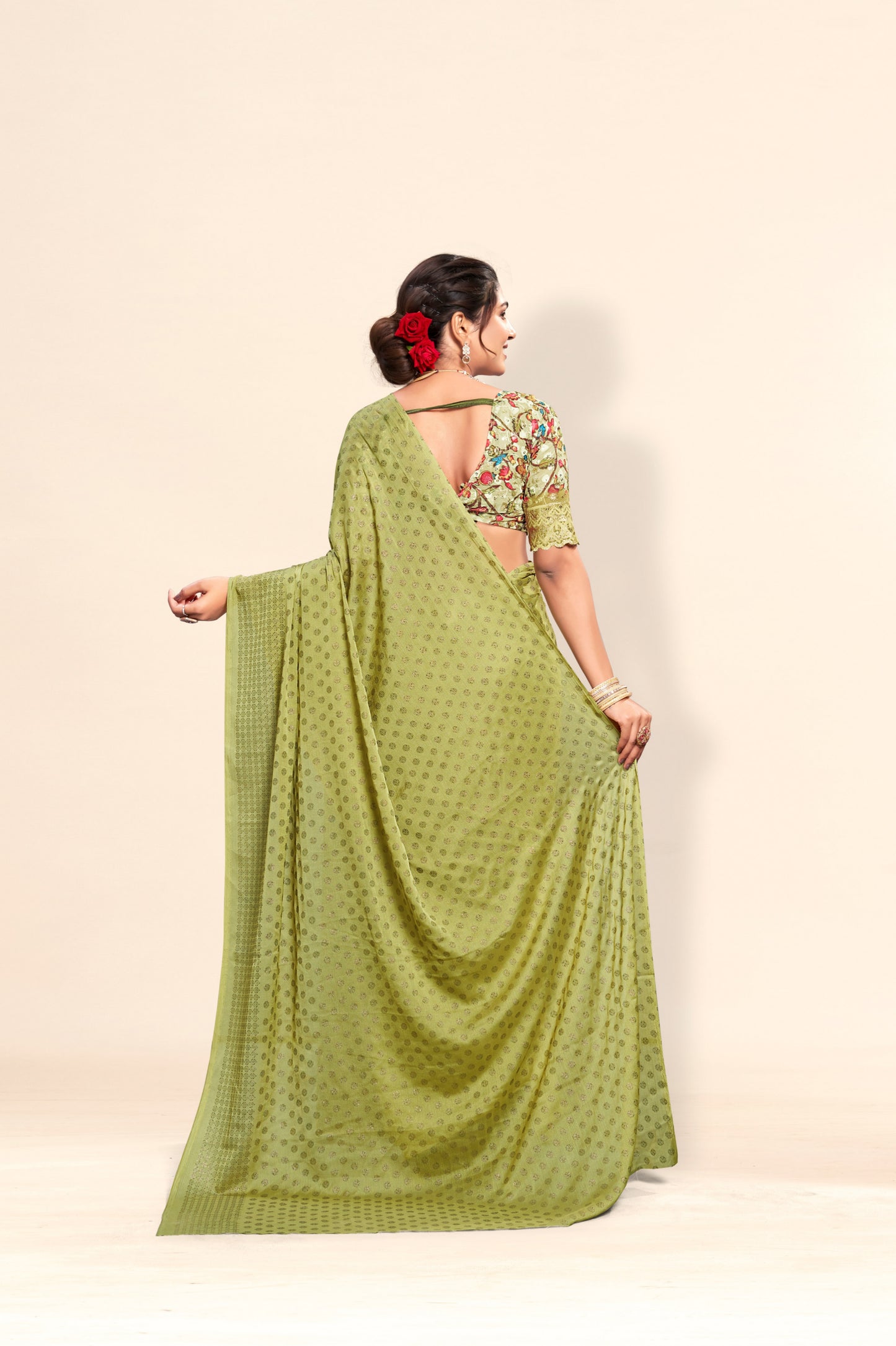 Lado Digital Gold Moss Saree with Digital Printed Blouse and Best Selling Saree Design *