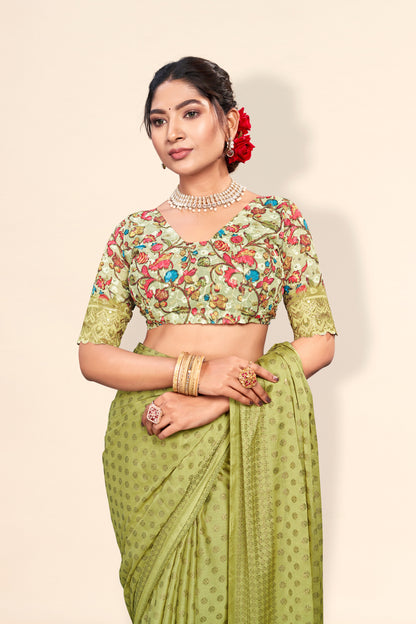 Lado Digital Gold Moss Saree with Digital Printed Blouse and Best Selling Saree Design *