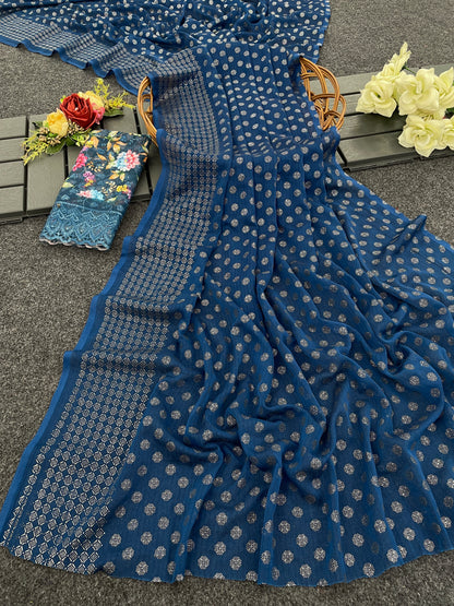 Lado Silver Digital  Moss Saree with Digital Printed Blouse and Best Selling Saree Design.