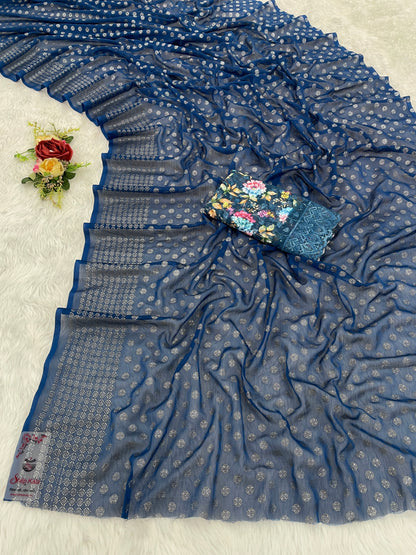 Lado Silver Digital  Moss Saree with Digital Printed Blouse and Best Selling Saree Design.
