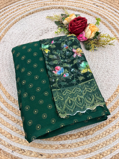 Vande Dark Multicolor Saree with Digital Printed Blouse and Best Selling Saree Design (8 Colours Available). *