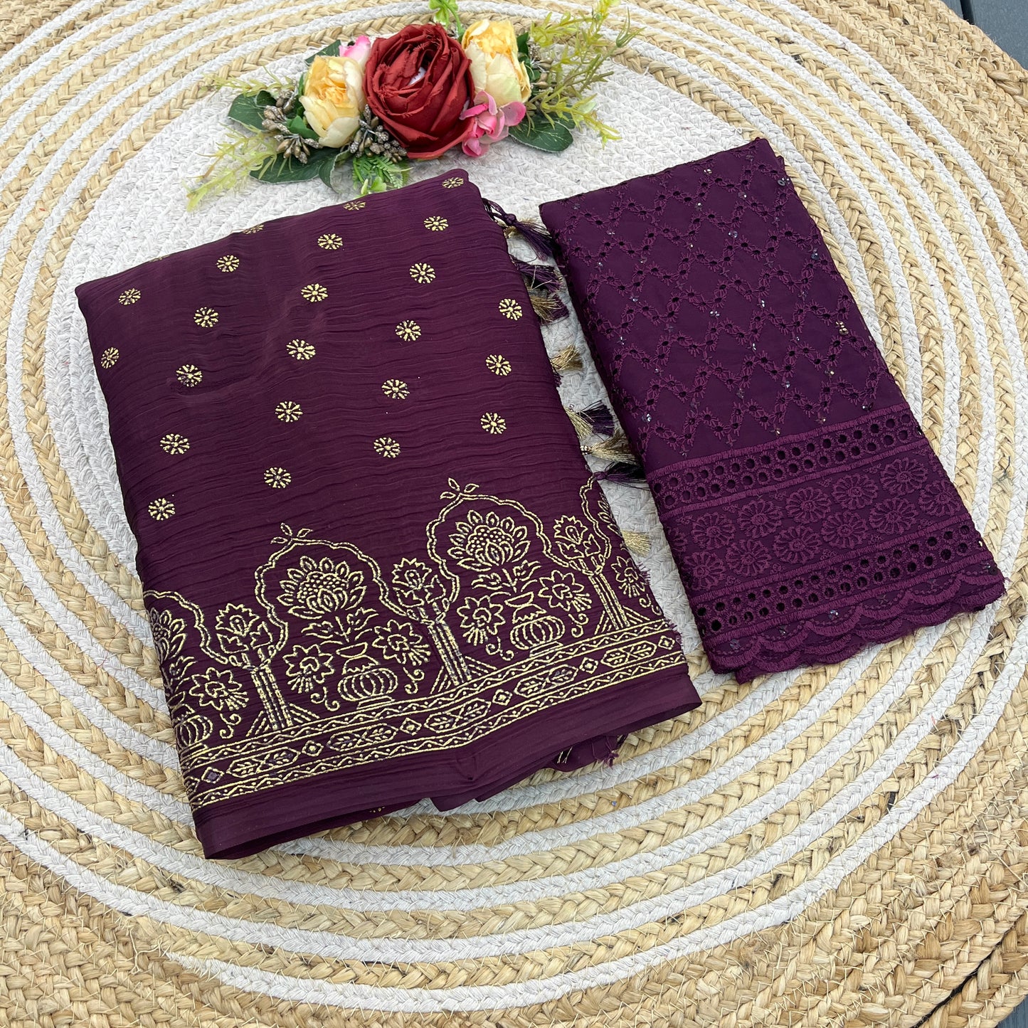 Ramrasiyan Georgette Saree with Cotton Blouse ( 3 Colours)
