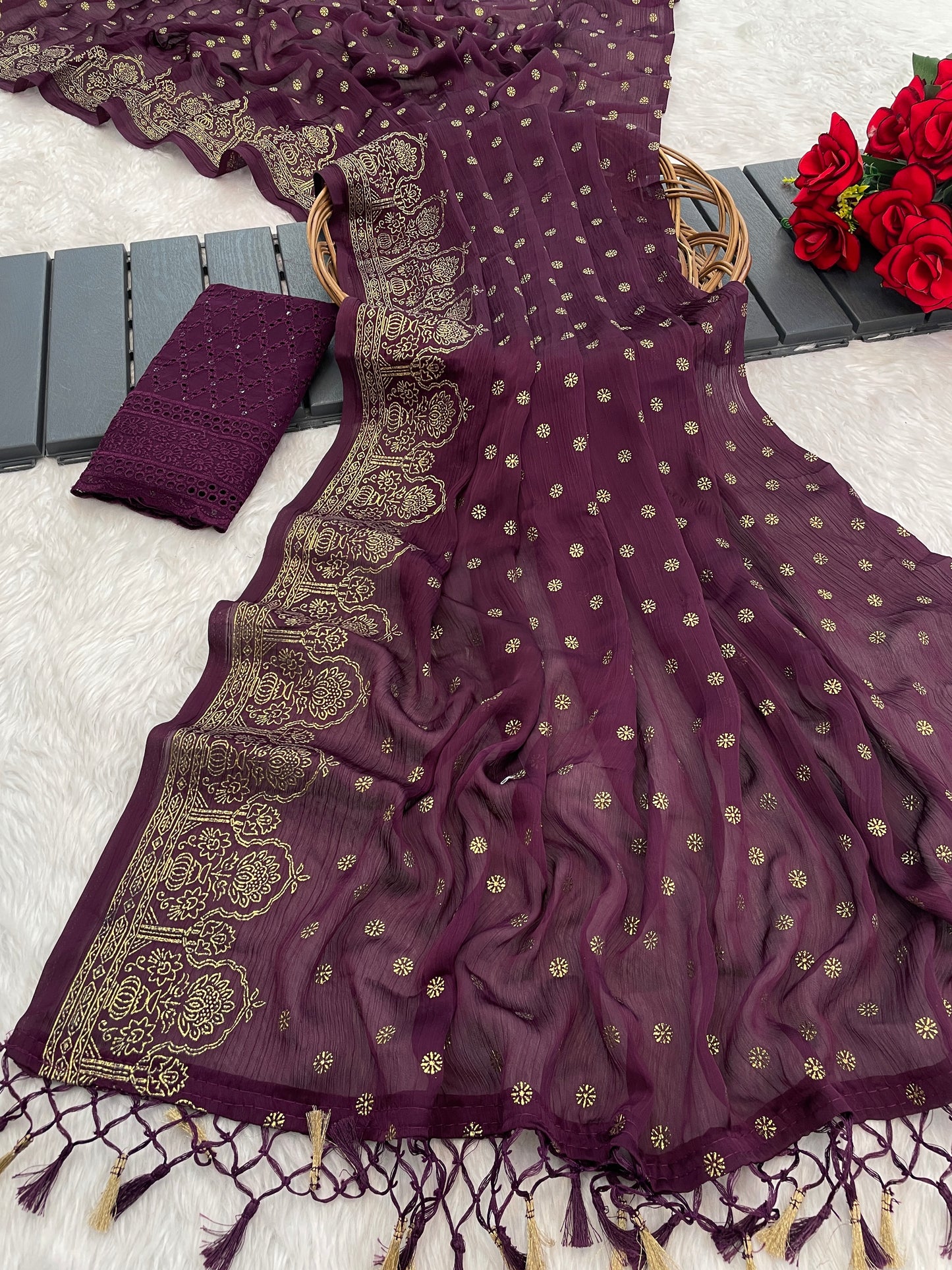 Ramrasiyan Georgette Saree with Cotton Blouse ( 3 Colours)