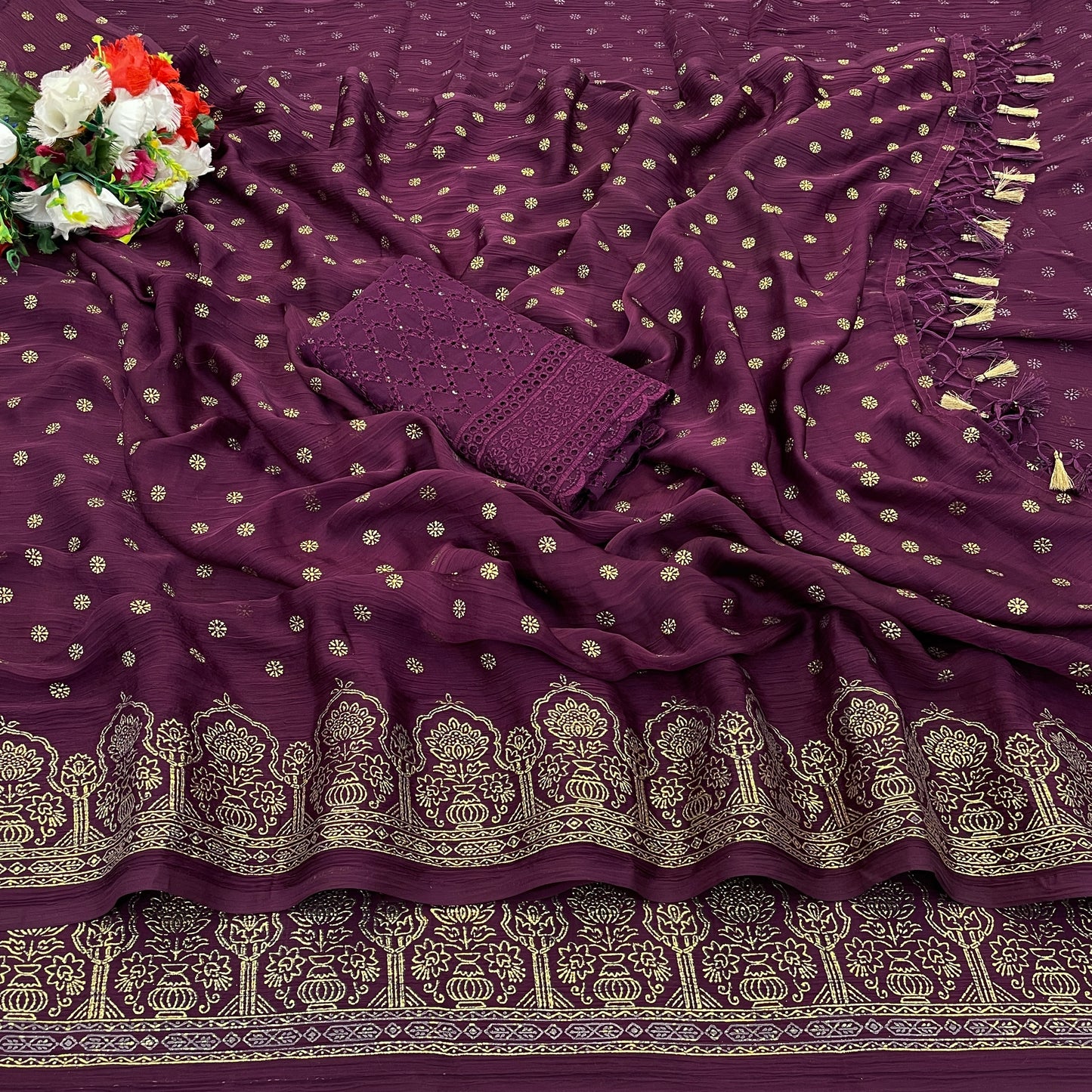 Ramrasiyan Georgette Saree with Cotton Blouse ( 3 Colours)