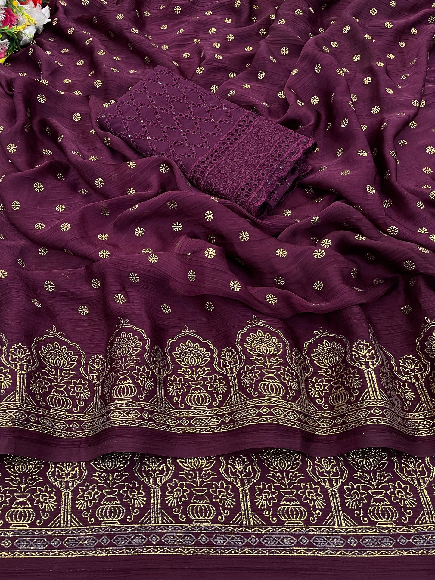 Ramrasiyan Georgette Saree with Cotton Blouse ( 3 Colours)