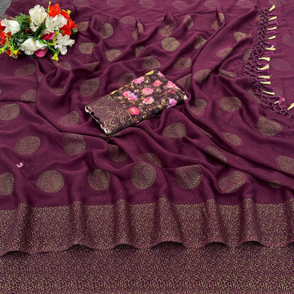 Mangalam Multicolor Moss Saree with Digital Shifli Blouse and Jhaalar Work (4 Colours Available). **