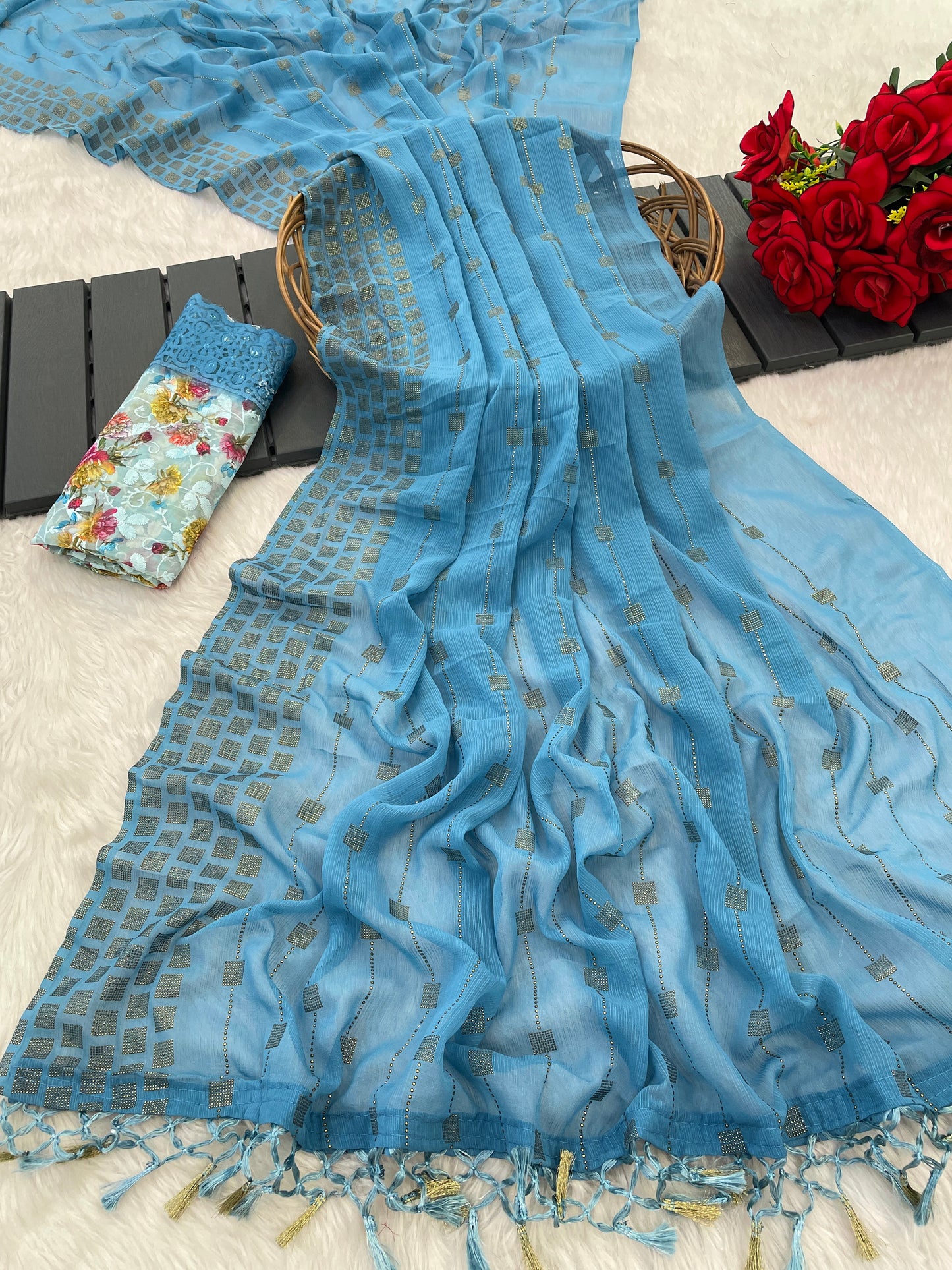 Swikar Multicolor Saree with Silver Foil Printing and Fancy Fabric (8 Colours Available).*** *