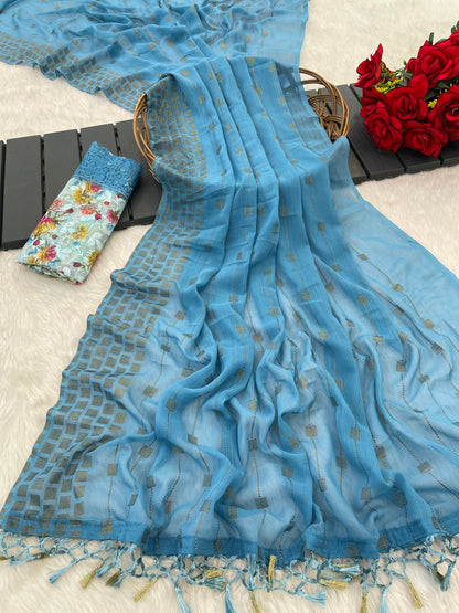 Swikar Multicolor Saree with Silver Foil Printing and Fancy Fabric (8 Colours Available).*** *