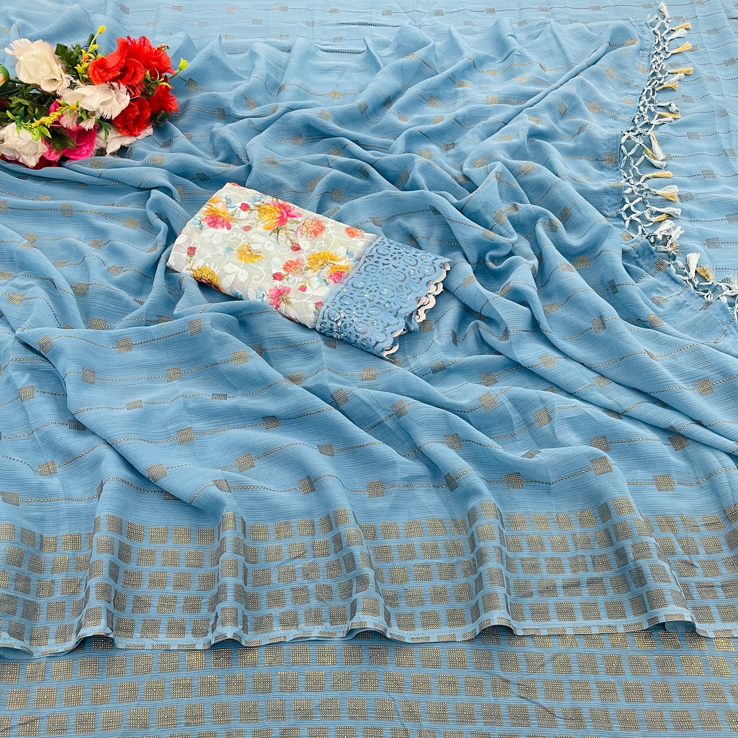 Swikar Multicolor Saree with Silver Foil Printing and Fancy Fabric (8 Colours Available).*** *