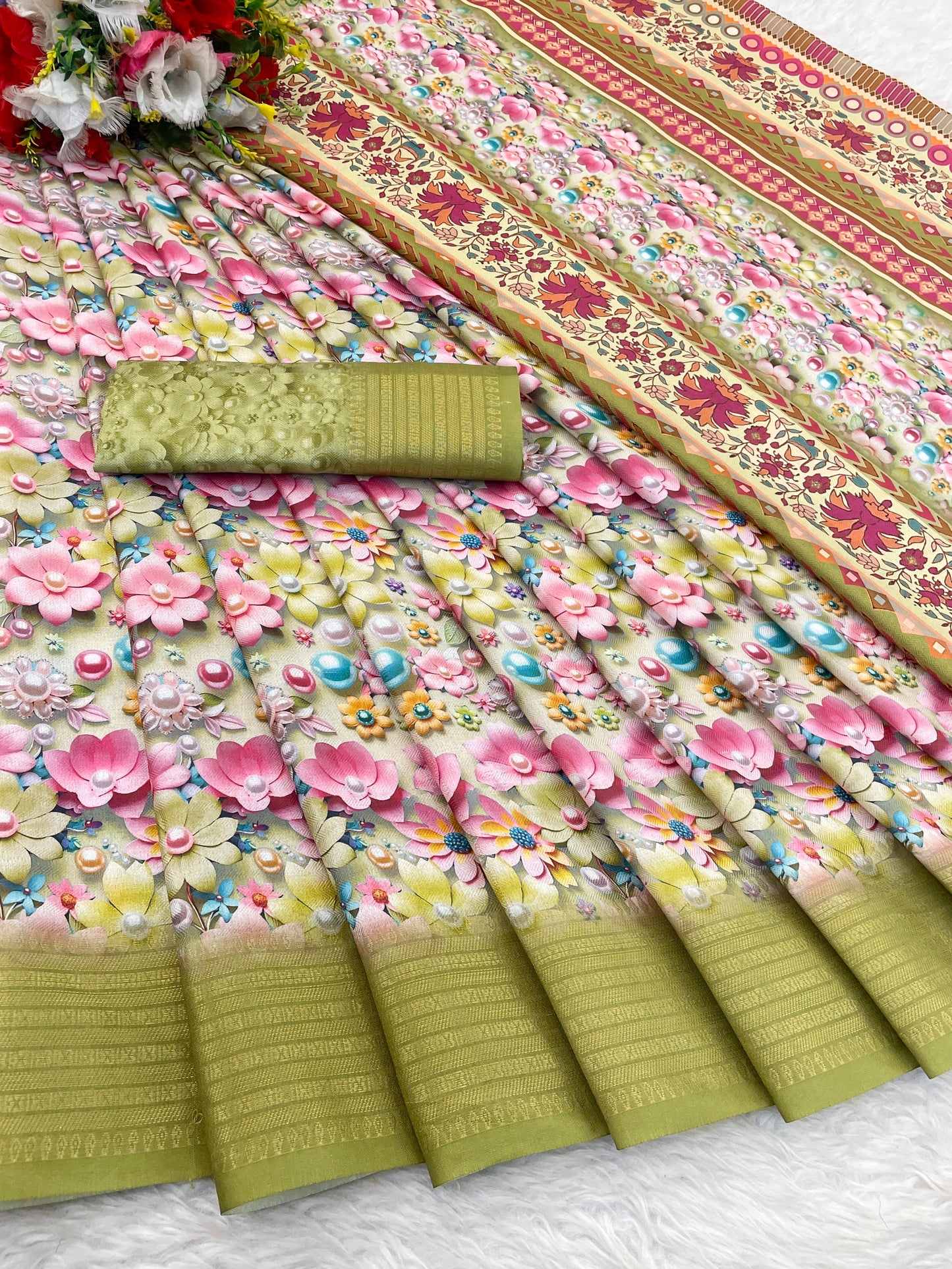 Jasmine Elegance Polyester Saree – Simplistic Beauty with a Modern Edge