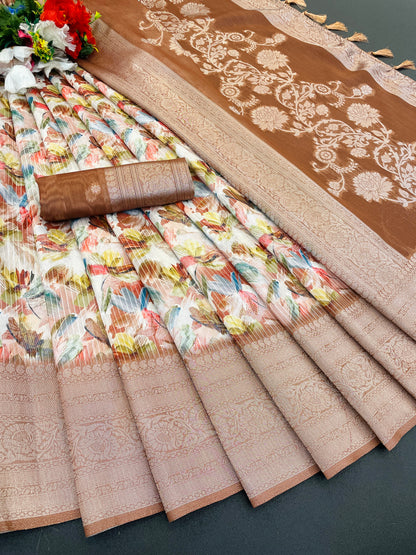 Sparkle Rang Phool Polyester Saree – A Bloom of Vibrant Elegance