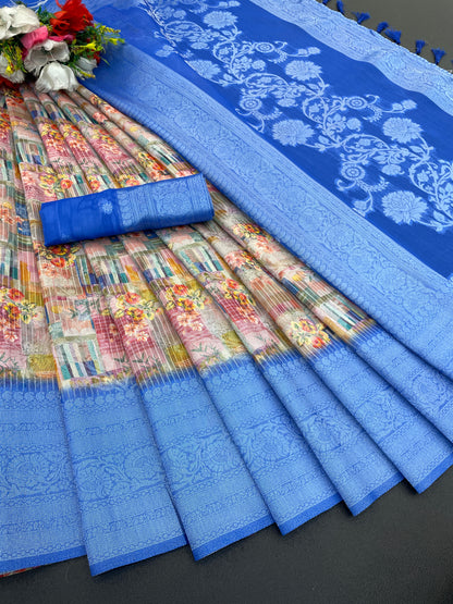 Sparkle Rang Phool Polyester Saree – A Bloom of Vibrant Elegance