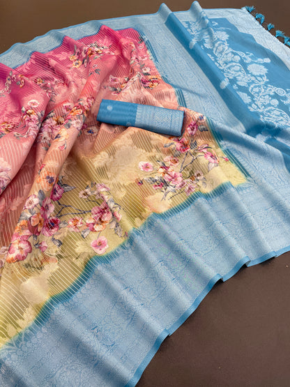 Sparkle Rang Phool Polyester Saree – A Bloom of Vibrant Elegance