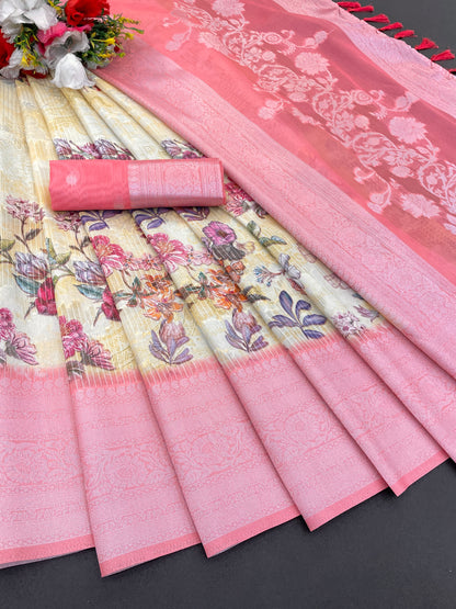 Sparkle Rang Phool Polyester Saree – A Bloom of Vibrant Elegance