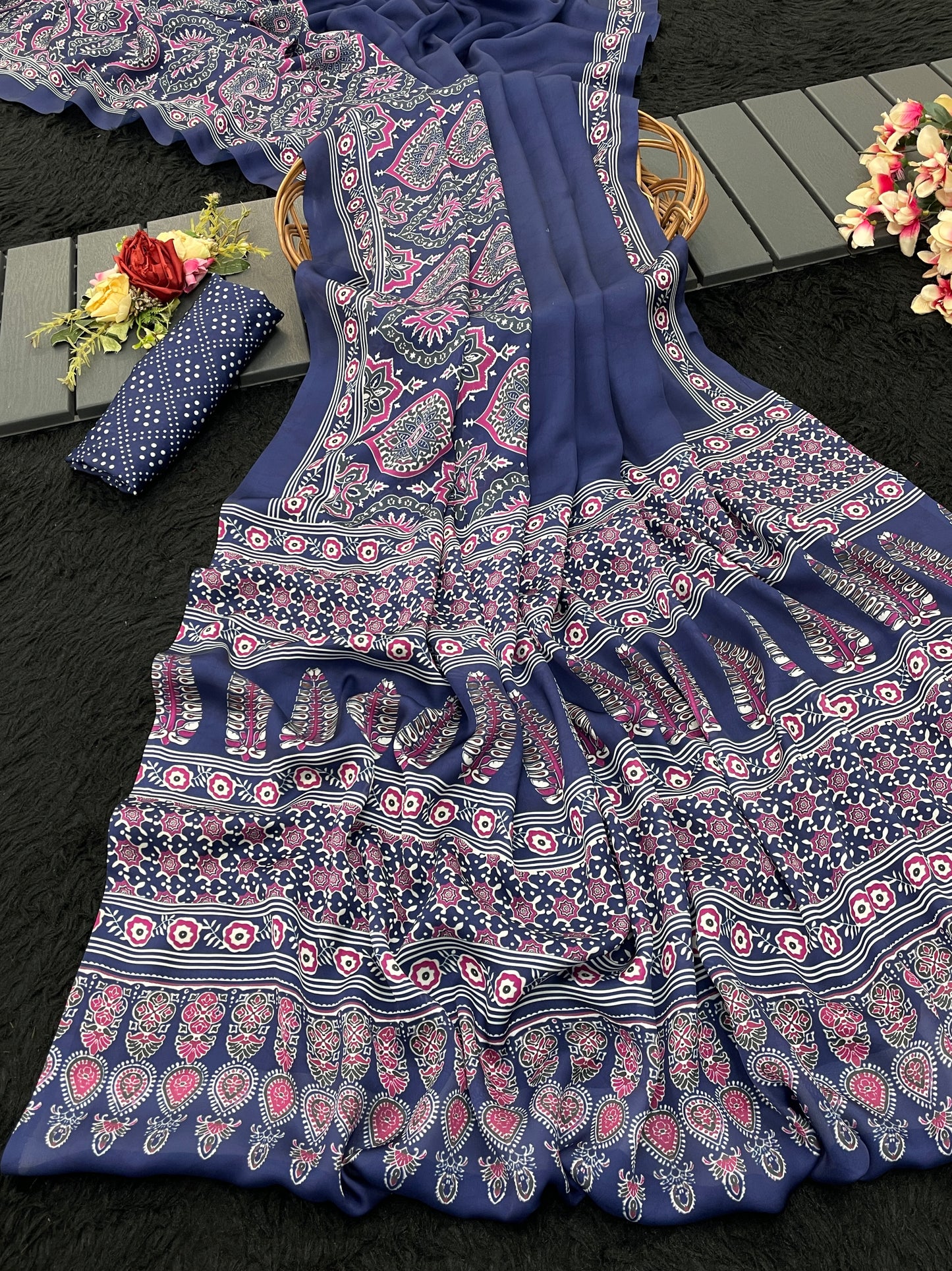 Ajmer Satin Georgette – A Royal Drape of Fluid Elegance