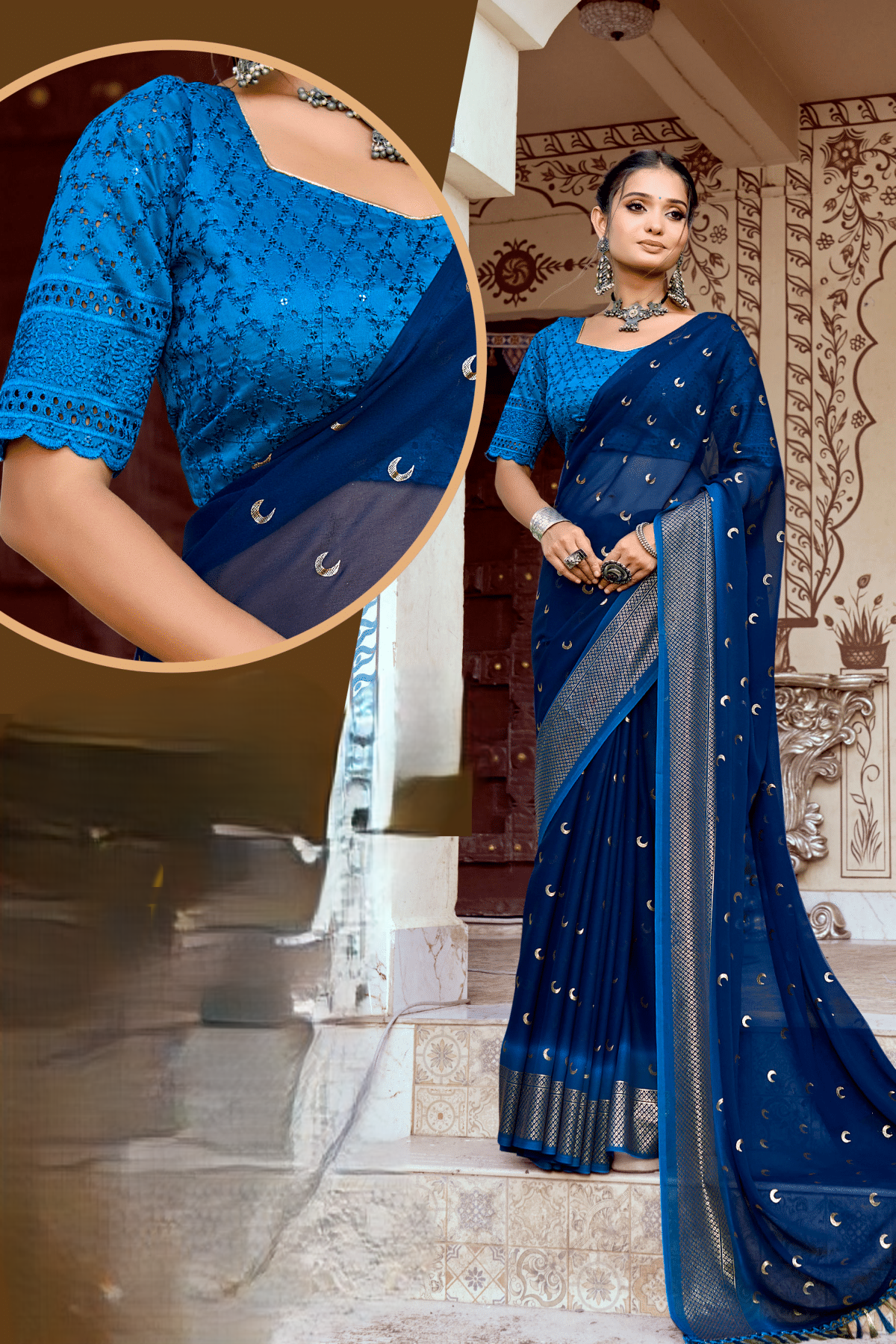 chandra Kon Petrol Blue+Peacock Blue