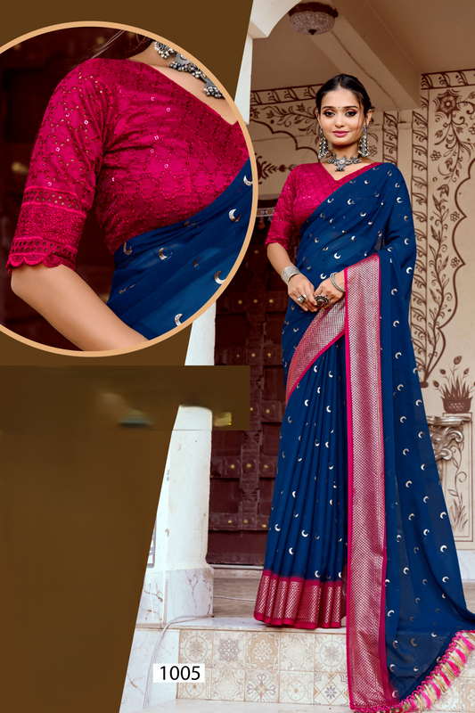 Chandra Kon Navy Blue+Red