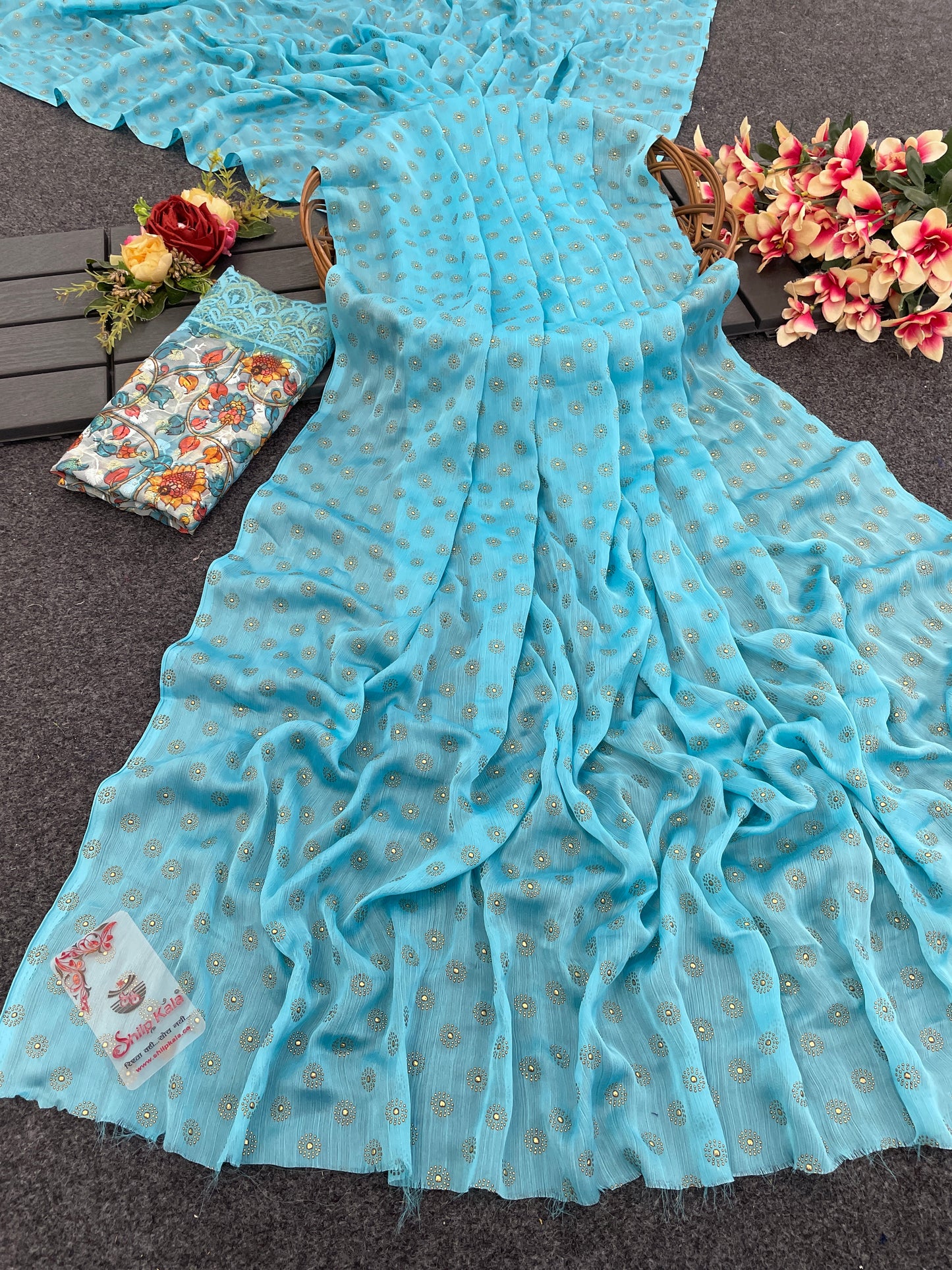 Vande Chiffon Saree with Digital Printed Blouse and Best Selling Saree Design. (8 Colours Available).*