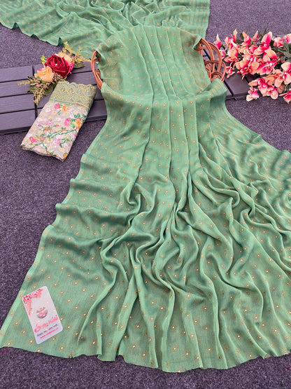 Vande Chiffon Saree with Digital Printed Blouse and Best Selling Saree Design. (8 Colours Available).*