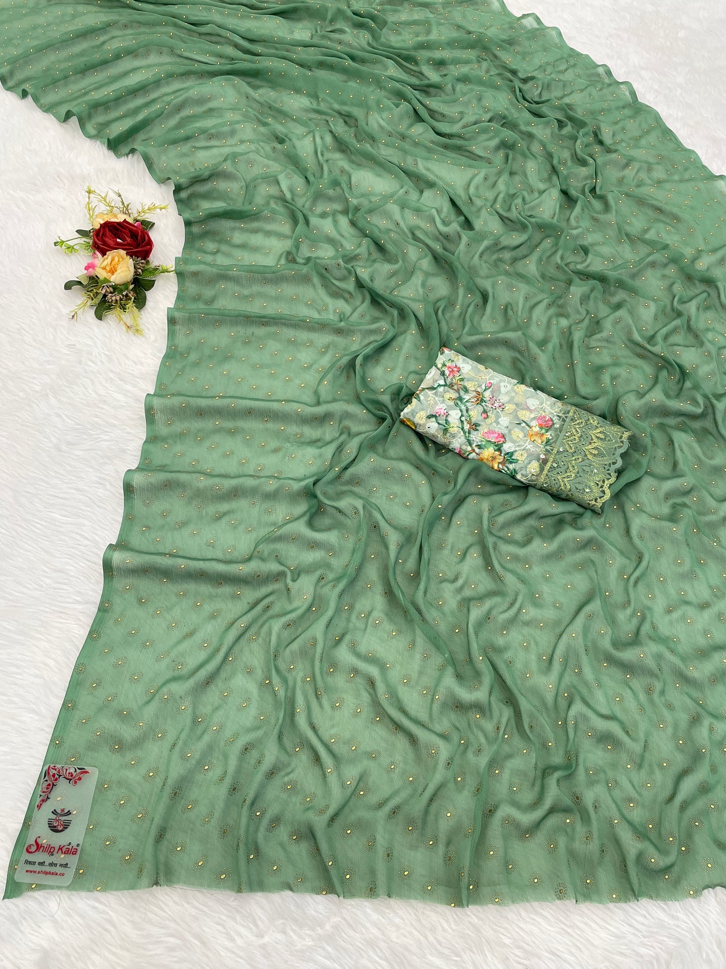Vande Chiffon Saree with Digital Printed Blouse and Best Selling Saree Design. (8 Colours Available).*