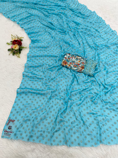Vande Chiffon Saree with Digital Printed Blouse and Best Selling Saree Design. (8 Colours Available).*