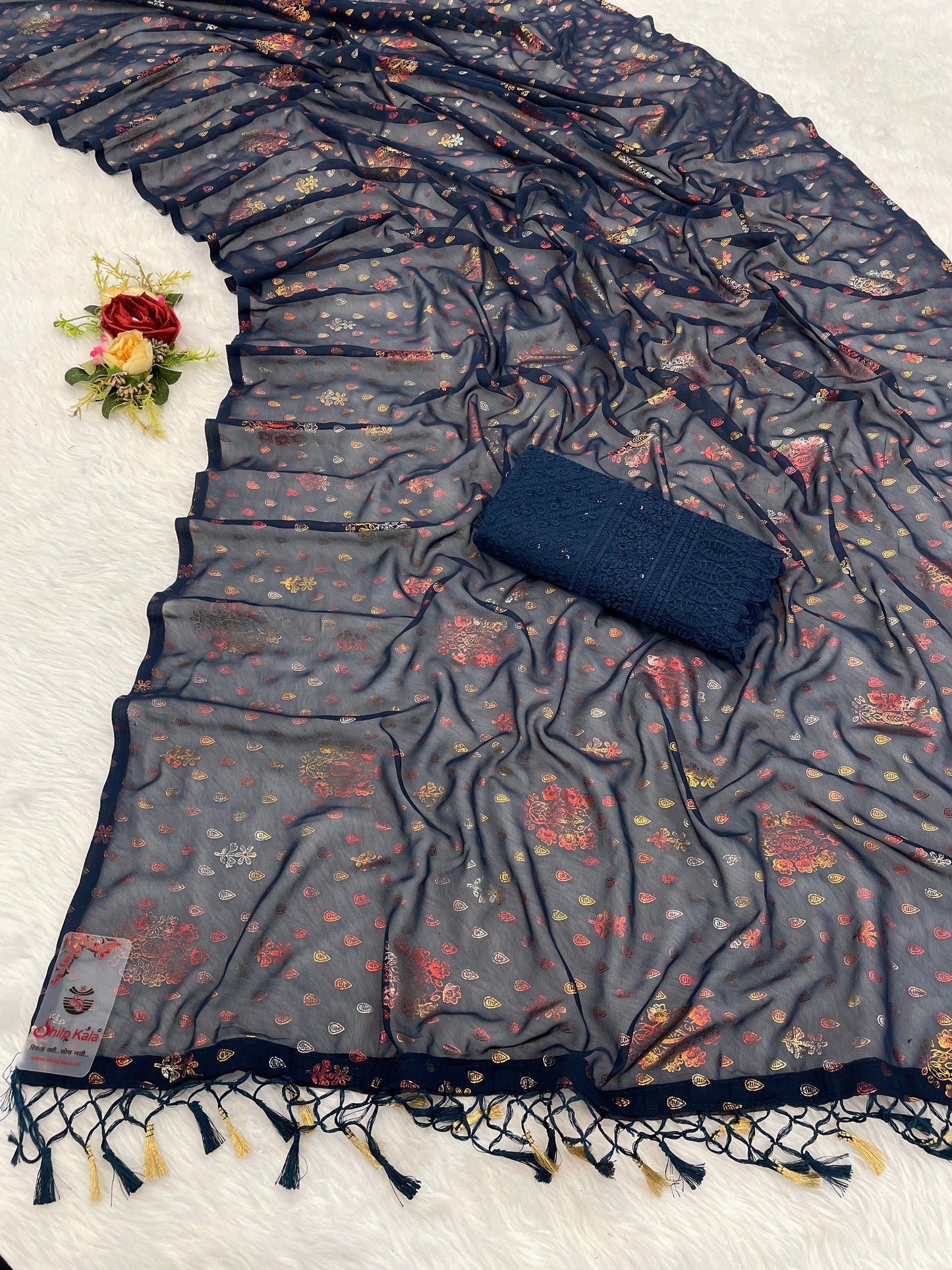 Kalashree Multicolor Saree with Multicolor Foil and Jhaalar Border (3 Colours Available).