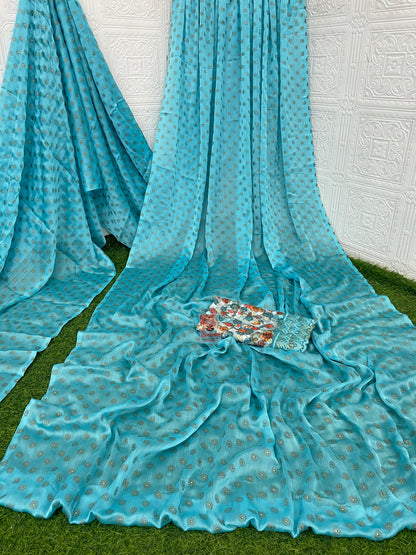 Vande Chiffon Saree with Digital Printed Blouse and Best Selling Saree Design. (8 Colours Available).*