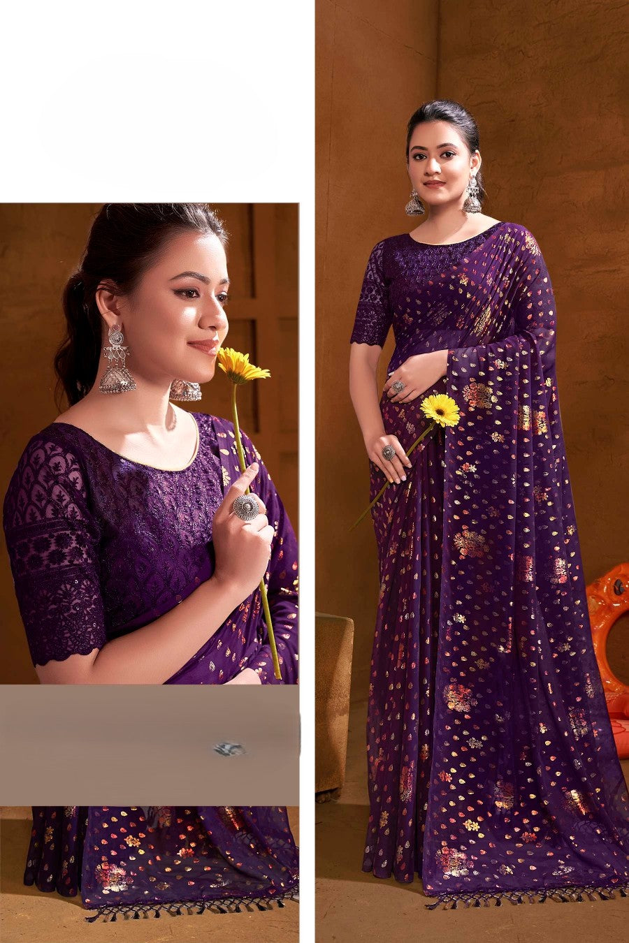 Kalashree Multicolor Saree with Multicolor Foil and Jhaalar Border (3 Colours Available).
