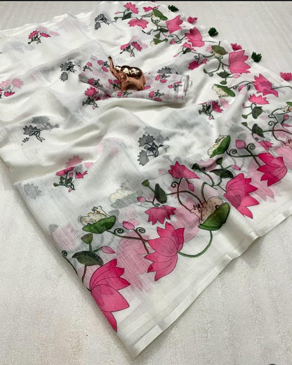 Gauri Linen Digital Print New Desing Saree (6 Colour)