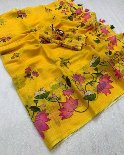 Gauri Linen Digital Print New Desing Saree (6 Colour)