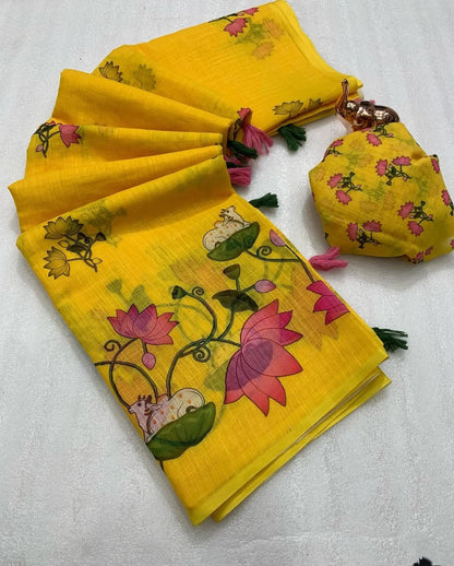 Gauri Linen Digital Print New Desing Saree (6 Colour)