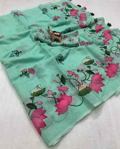 Gauri Linen Digital Print New Desing Saree (6 Colour)