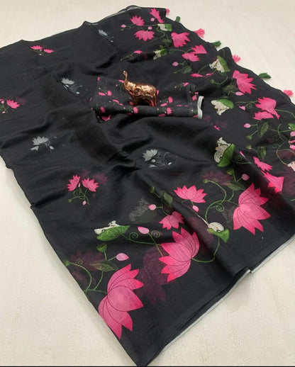 Gauri Linen Digital Print New Desing Saree (6 Colour)