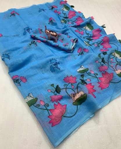 Gauri Linen Digital Print New Desing Saree (6 Colour)