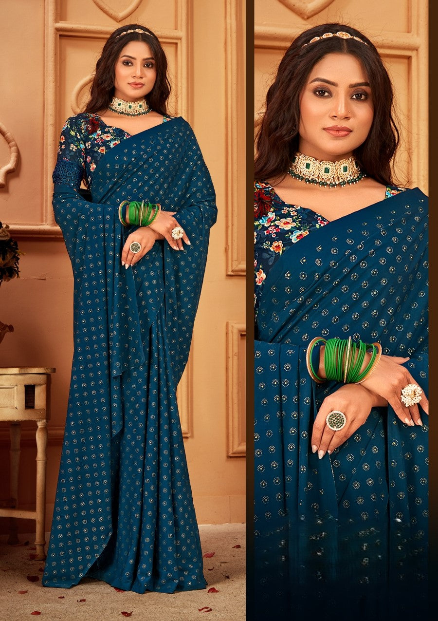 Vande  Dark Multicolor Saree with Digital Printed Blouse and Best Selling Saree Design (8 Colours Available).