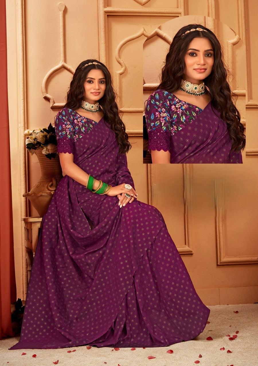 Vande  Dark Multicolor Saree with Digital Printed Blouse and Best Selling Saree Design (8 Colours Available).