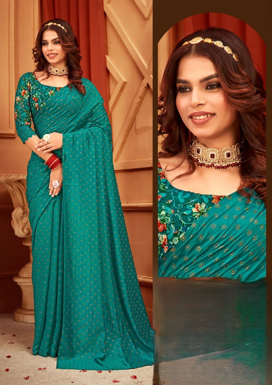 Vande  Dark Multicolor Saree with Digital Printed Blouse and Best Selling Saree Design (8 Colours Available).