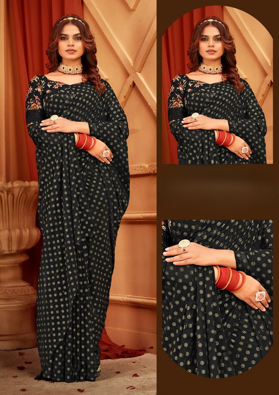 Vande  Dark Multicolor Saree with Digital Printed Blouse and Best Selling Saree Design (8 Colours Available).