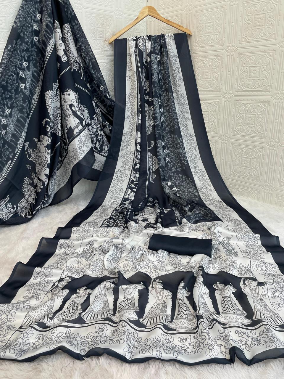 Kalyani Satin Georgette Saree – Effortless Elegance and Flowing Grace