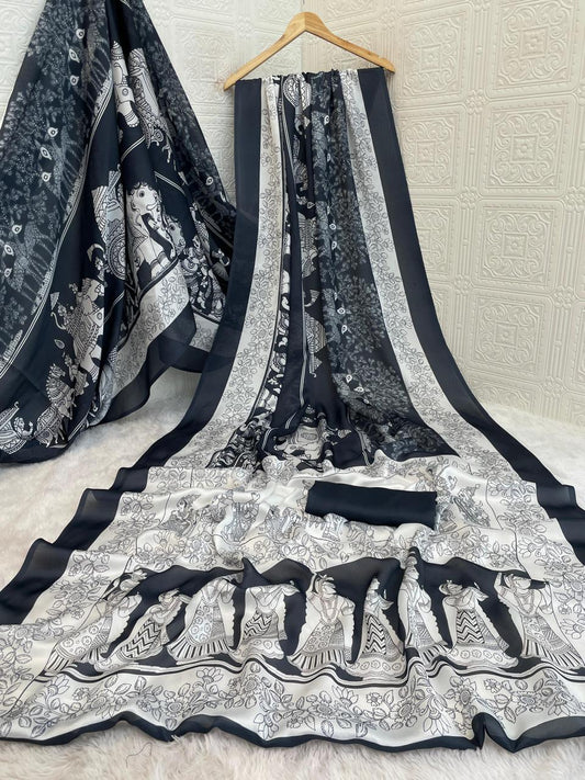 Kalyani Satin Georgette Saree – Effortless Elegance and Flowing Grace