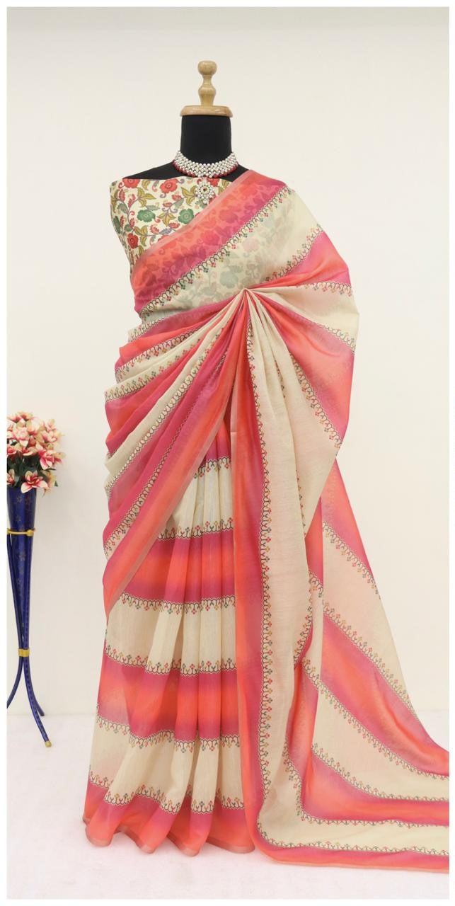 Soft Cotton Chanderi Saree with Fancy Blouse (8 Colours Available).