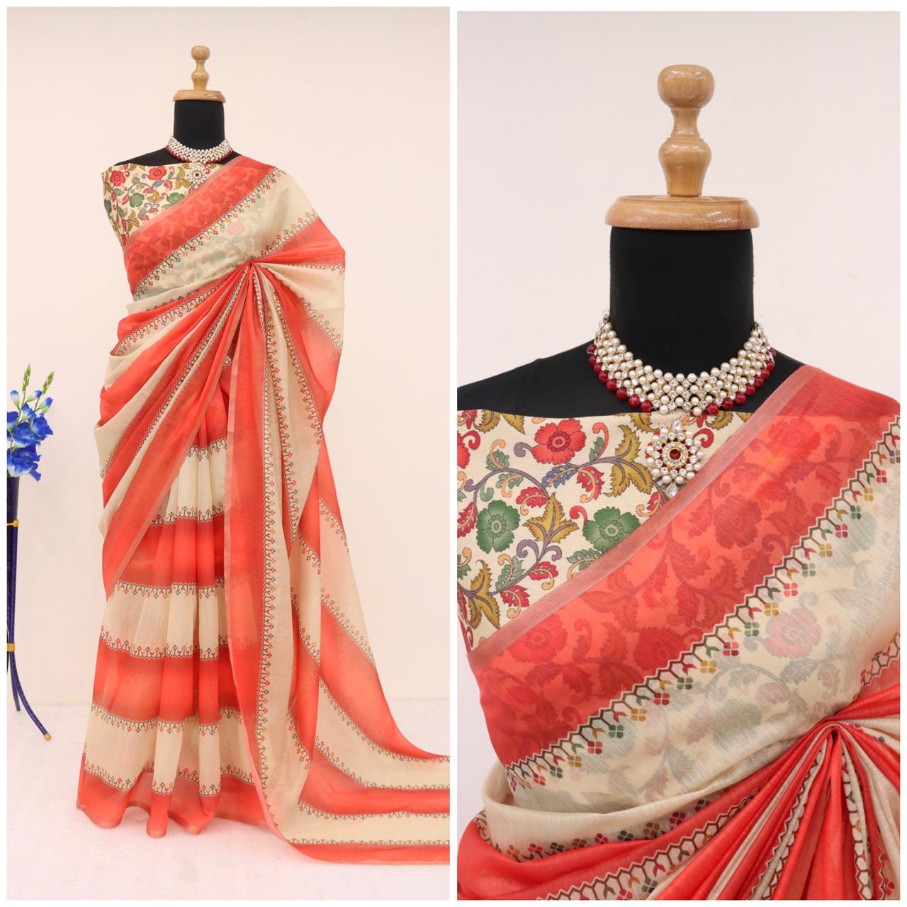 Soft Cotton Chanderi Saree with Fancy Blouse (8 Colours Available).