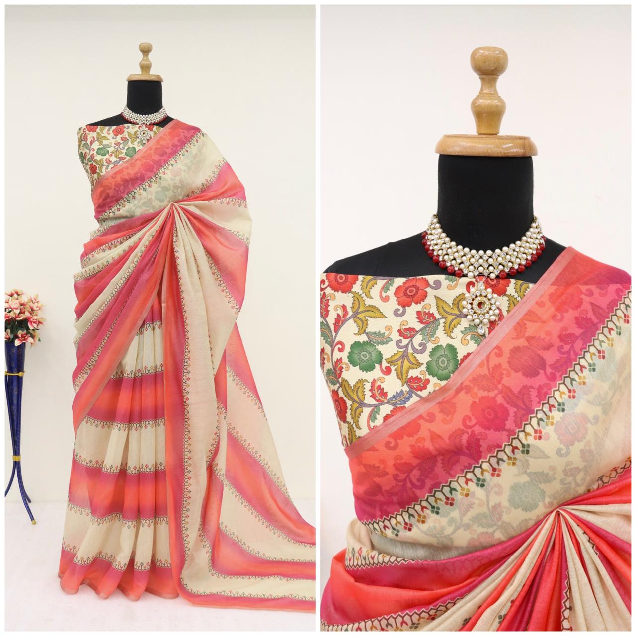 Soft Cotton Chanderi Saree with Fancy Blouse (8 Colours Available).