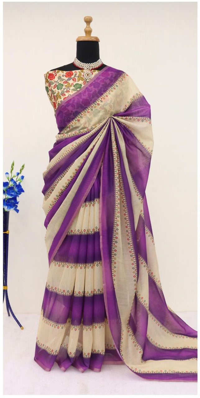 Soft Cotton Chanderi Saree with Fancy Blouse (8 Colours Available).