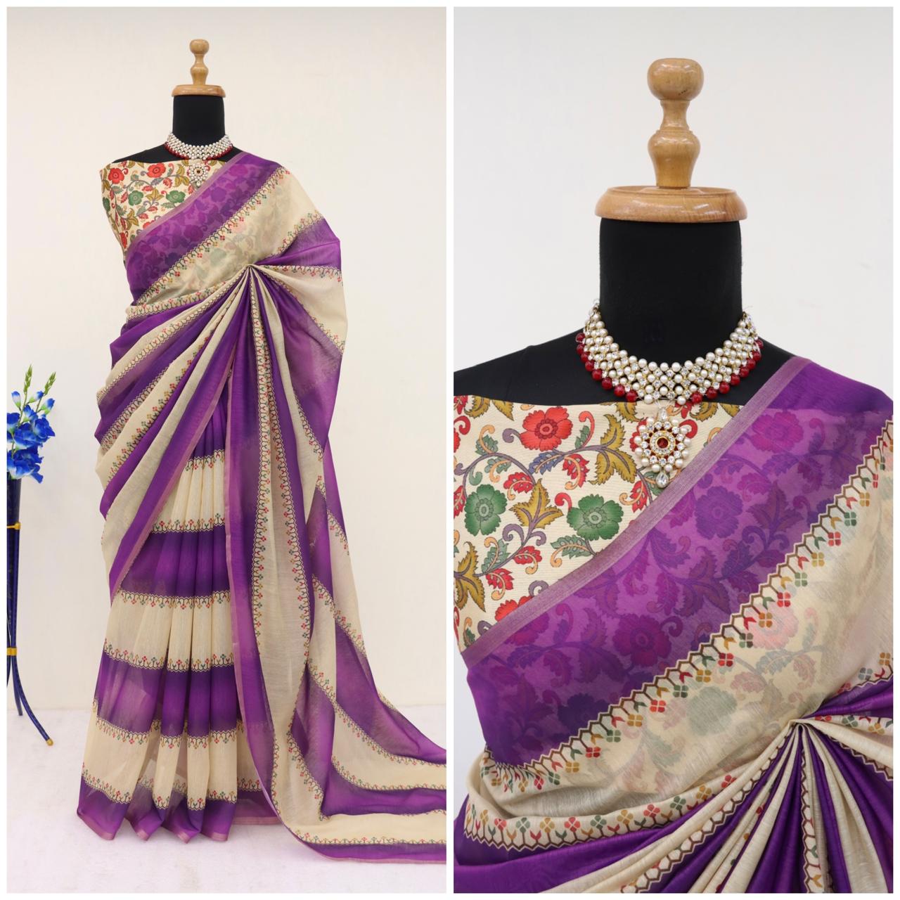 Soft Cotton Chanderi Saree with Fancy Blouse (8 Colours Available).